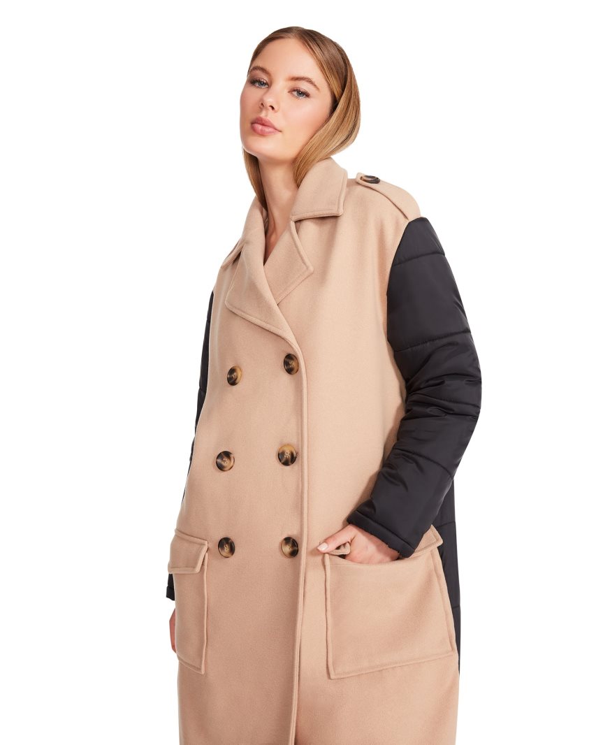 Beige / Black Steve Madden Savannah Fabric Women's Coats | PH 6427UEC